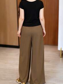 Elegantes pantalones culotte Yamamoto de cintura alta, con pliegues, drapeados, sueltos y holgados Pantalones ligeros y casuales de pierna ancha para mujer, para primavera/otoño. Elegantes, con pliegues, tallas grandes, cintura alta, corte holgado y relajado, estilo Yamamoto, con botones en la cintura y cordón ajustable. Pantalones casuales de pierna ancha y color liso. - Café integral - Ver 3