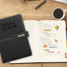 Agenda 2026, Planificador Diario, Semanal y Mensual, Libreta A5 con Cierre Magntico, Libreta de Notas con Notas Adhesivas de Colores, Planner Adecuada para Escuela y OficinaNegro - Negro - Ver 8