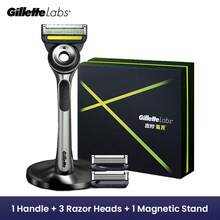 Dao cạo Gillette dành cho nam, Gillette Labs kèm thanh tẩy tế bào chết, bộ dụng cụ cạo râu cho nam, tiện lợi mang theo, bao gồm hộp đựng du lịch, 1 tay cầm, 4 lưỡi dao thay thế và giá đỡ từ tính cao cấp, quà tặng dành cho phái mạnh. - Nhiều màu - Xem 9