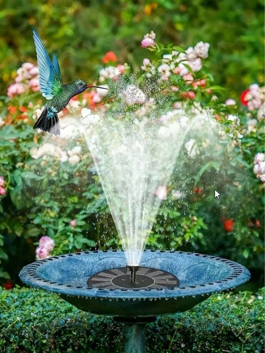 1个太阳能喷泉水泵，太阳能鸟浴莲花喷泉水泵，带6个喷嘴，适用于鸟浴池、花园、池塘、游泳池、花园装饰 - 彩色 - 查看 1