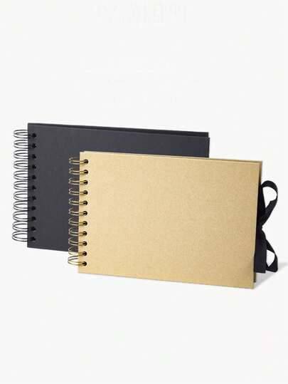 Rectangular Paper Scrapbook Album, DIY Memory Book, Decorated With Ribbons | Suitable For Weddings, Anniversaries, Graduations And Special Occasions, Perfect Gift For Friends, Couples And Family To Preserve Cherished Memories, Fashionable Black Cover, Paper Material, Scrapbooking Supplies