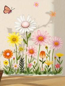 1 pieza Adhesivo de pared con diseño floral de jardín - Diseño floral realista con margaritas blancas - Adhesivo de vinilo autoadhesivo para sala de estar, dormitorio, cocina, baño - Decoración tipo papel tapiz extraíble y fácil de aplicar - Decoración del hogar para inauguración de vivienda, boda, fiesta, decoración floral, mejora del dormitorio, escena de naturaleza vibrante, acabado brillante, regalo de inauguración de vivienda, tema botánico, material duradero, planificadores de eventos