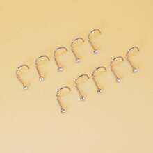 10入組/套隨機水鑽裝飾鼻釘10入組鼻子指甲片帶鑽頭彩色風格受歡迎穿孔首飾鼻子裝飾用品鼻環指甲片不銹鋼受歡迎穿孔身體鏈禮品適合女士和男士 - 白色 - 查看 4