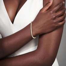 MDFUN 18K Gold Plated 3mm Round Cubic Zirconia Tennis Bracelet And 18mm Cubic Zirconia Tennis Earrings Set, Women - Gold + 18mm Hoop Earrings - View 2