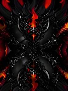 Men'S Retro Straight-Leg Joggers With Dragon Flame Print - Loose Fit, Drawstring Waist, Casual Comfort Pants For Teens & Adults, Black & Red Design, Comfortable Clothing |   Bold Pattern Pants |   Polyester Blend - 彩色 - 查看 6