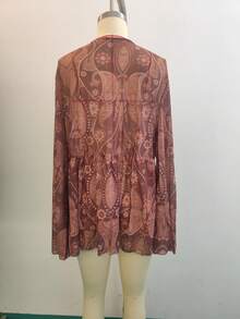 Áo tay kèn in hoa buộc phía trước cho nữ cỡ lớn - Nhiều màu - Xem 3