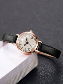 1件女士优雅小表盘罗马数字石英腕表，时尚休闲 - 黑色 - 查看 5