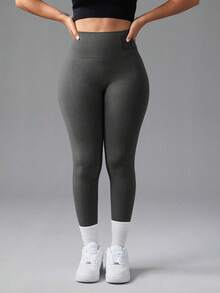 2 Pieces Of Women's Sports Yoga Pants, Basic Solid Color Seamless High Waist, Hip Lifting Elastic, Breathable Sports Leggings, Suitable For Gym, Yoga, Fitness And Daily Exercise - 黑色卡其 - 查看 8