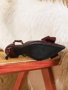 时尚百搭尖头低帮高跟鞋，优雅职业女鞋，女士低帮鞋 - 酒紅色 - 查看 7