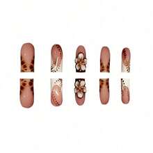 A Box Of 24pcs Of European And American Push-On Wearable Nails, Sweet And Cool Flowers, Glittering Diamonds, European Square Medium-Sized False Nails, Suitable For Girls And Women, Gifts With 1 Jelly Glue And 1 Nail File - 指尖上的甜蜜 - 查看 3