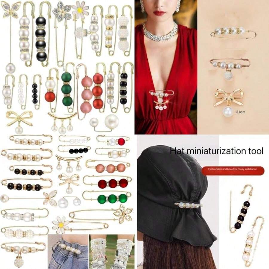 20PCS Scarf Ring Clip Pearl Brooch Pins - T-Shirt Sweater Shawl Ties Clips Clothes Corner Knotted Button Fashion Metal Round Circle Shirt Clip Buckle Brooches For Women(Default) - 彩色 - 查看 1