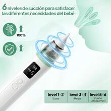 Aspirador  para Bebés, Saca Mocos para bebe con 6 Niveles de Succión Ajustables, 6 Cabezales de Silicona, Extractor de Mocos para Bebe con Música y Carga USB, Incluye Kit de Cortaúñas para Bebé - 1 - Ver 5