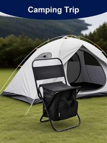 1 cadeira de pesca dobrável e leve nas cores verde/preta/camuflada com bolsa térmica - Estrutura de aço portátil e durável, alça para facilitar o transporte, ideal para camping, caça e passeios na praia - Fácil de limpar, encosto resistente, cadeira de camping para atividades ao ar livre.