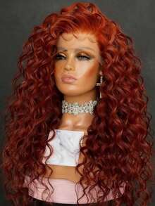 Reddish Brown Loose Deep Wave Lace Front Wigs Human Hair Brazilian Remy 250 Density 13x4 HD Kinky Curly Lace Front Wig Human Hair Glueless Wigs Pre Plucked For Women With Baby Hair Perfect - 紅棕色 - 查看 3