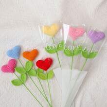 1/3pcs Handmade Crochet Double Leaf Heart Bouquet, Creative Handheld Flower, Gift For Valentine's Day, Women's Day, Birthday - Multicolor - View 3