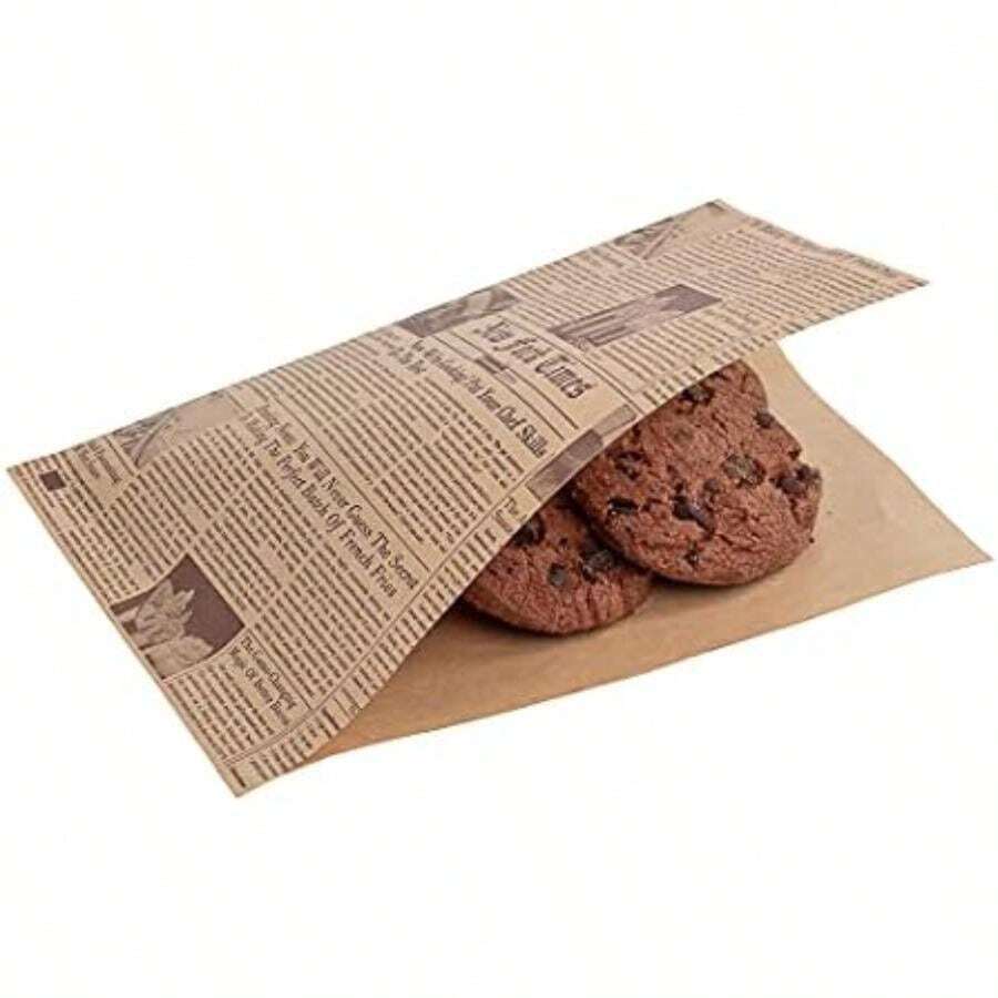 Bag Tek Small Double Open Bag - Greaseproof - 6 1/4" x 4 3/4" - 100 count box - (Pequeño Newsprint) - Multicolor - Ver 1