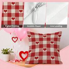 2pcs Heart Plaid Pattern Pillow Cover, Single-Sided Printed Cushion Cover, Suitable For Living Room, Bedroom, Home Decor, All Season