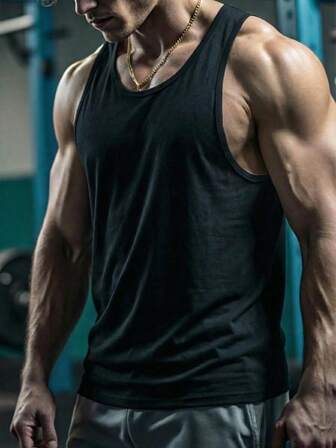 男士肌肉训练上衣，健身爱好者的必备单品，美式纯黑色上衣，适合健身房和户外活动。