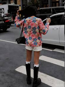 Autumn/Winter New Floral Romantic Print Crew Neck Long Sleeve Knit Sweater Top - Multicolor - View 6