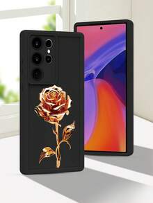 1 pieza funda de teléfono con diseño de rosa dorada sobre fondo negro, estilo elegante y sofisticado ideal para San Valentín y regalos especiales, TPU suave, protección completa antiimpacto y antideslizante, compatible con iPhone17 ProMax/16/15/14/13/12/11/Plus/Pro/ProMax, compatible con Galaxy A34/A35/A54/A55, Galaxy S20/S21/S22/S23/S24/S25 Ultra/Plus, compatible con Galaxy/Redmi/Honor/OPPO/ViVo - Burdeos - Ver 6