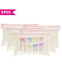 Multi-Piece Cute Sweet Bowknot Canvas Zipper Bags, Cosmetic Bags, Stationery Bags, Y2K Style Bowknot Makeup Bags, Jewelry Pouches, Snack Bags, Pen Cases, Travel Cosmetic Organizer Bags, Party Gift Bags, Multi-Functional Organizer Bags, Portable Clutches With Zippers For Lipstick, Brushes, Phones, Coins, Home, Travel, Beach, Pool, Party, School Use, Home Decor Bathroom Living Room Organizer Set - Beige - View 26