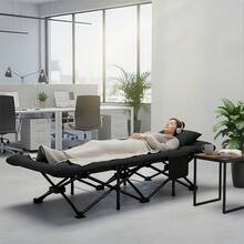 Cama plegable portátil para acampar al aire libre: una cama compacta para adultos con un diseño de tela negra, ideal para excursiones, salidas a la playa y picnics. El regalo perfecto para el Día del Padre, el Día de la Madre o las aventuras de viaje. - Negro - Ver 6