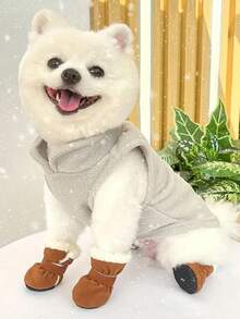 4pcs Winter Warm Dog Boots - Anti-Slip Polyester Pet Shoes, Wool Lining, Hook And Loop Strap, Suitable For Small Dogs - All Season, Protect Paws