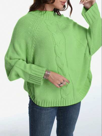 Sweter w jednolitym kolorze, plus size, z rękawami typu nietoperz, jesień/zima