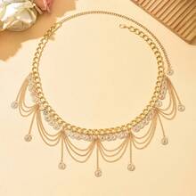 1pc Gold-Plated Body Chain, Arabic Style Luxury Bridal Jewelry, Wedding Dress Shoulder Strap Accessory