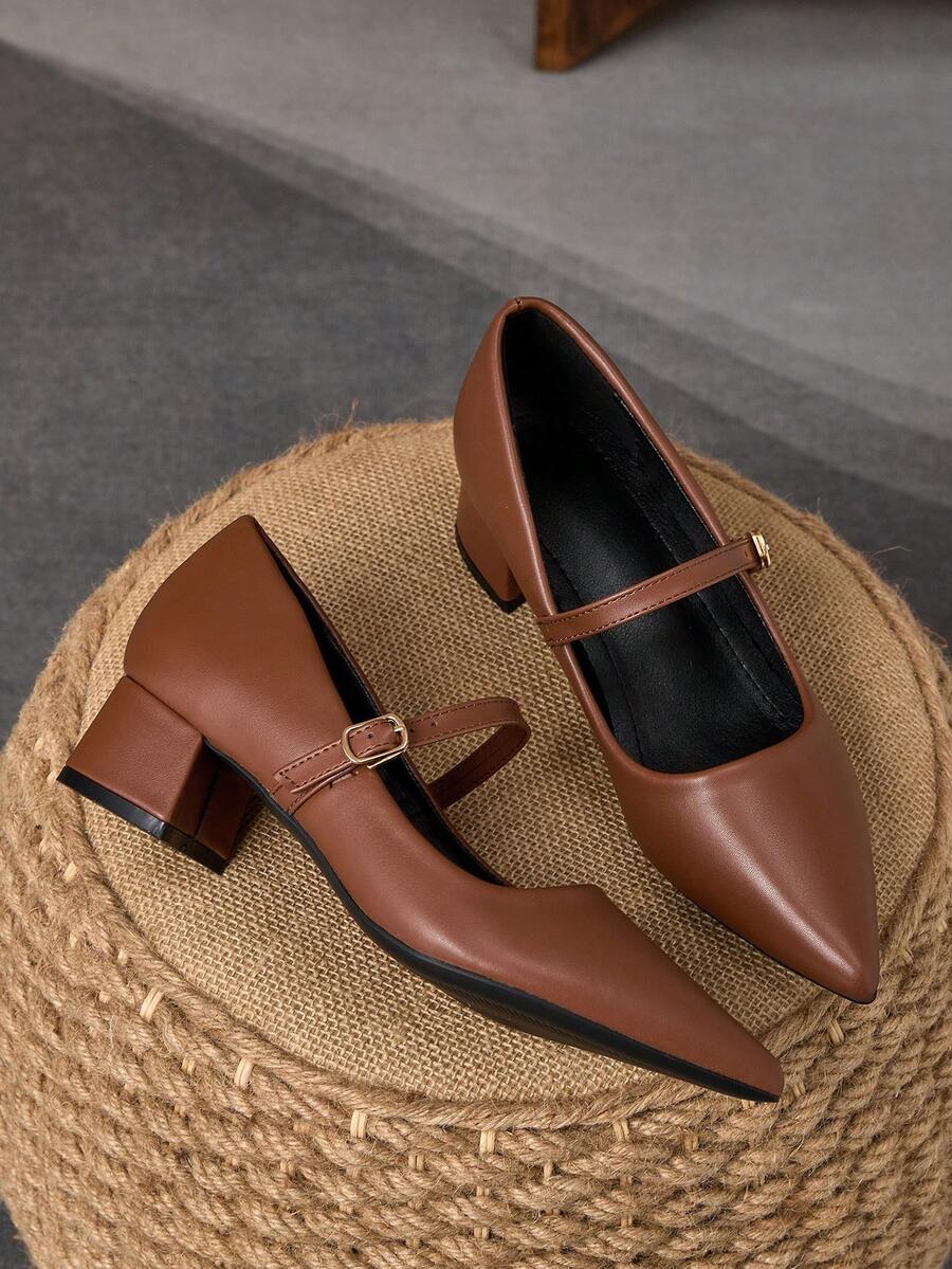 MonaNise Retro Mary Jane Pumps, Pointed Toe Slip-On Casual Shoes, Versatile High-End Comfortable Shoes For Travel, Shopping, Outdoor, Coffee Color - 棕色 - 查看 1