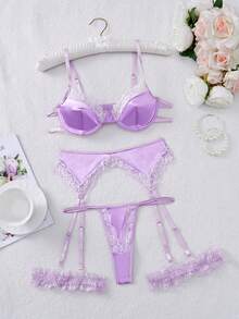 weiweihu Satin Sexy Bow Simple Sexy Underwear,Lenceria Para Mujer,Lingerie For Women>Set,Lingerie Sets For Women ,Christmas Outfit Women,Sexy Lingerie,Lingerie Sexy,Christmas Outfit Women>Lingerie,Lingerie For Women Seductive Nasty Kinky - 淡紫色 - 查看 6