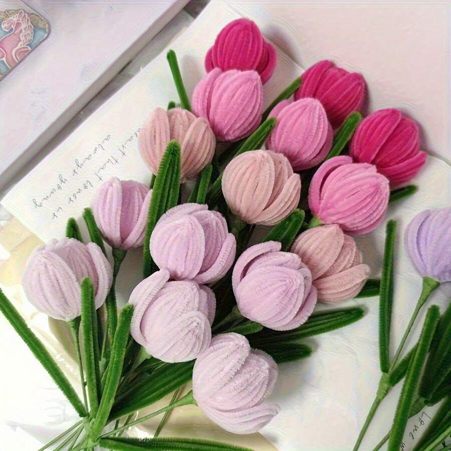 100/400pcs Handmade Tulip Twist Tie Bouquet Craft Supplies DIY Floral Making Kit