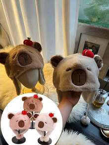 Capybara Cute Capybara-Themed Hat, Multicolor Apple Capybara Hat, Capybara Party Hat, Animal Hat, Capybara Knitted Hat For Winter Warmth, Washable By Hand, Party Decoration Embroidered Knitted Hat [Please Refer To The Actual Product Color And Note That Lighting May Cause Color Differences.] - Multicolor - View 2