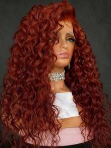 Reddish Brown Loose Deep Wave Lace Front Wigs Human Hair Brazilian Remy 250 Density 13x4 HD Kinky Curly Lace Front Wig Human Hair Glueless Wigs Pre Plucked For Women With Baby Hair Perfect - 紅棕色 - 查看 4