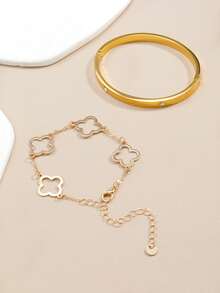 2pcs/Set Simple And Fashionable Bracelet & Bangle Set, Suitable For Daily Wear