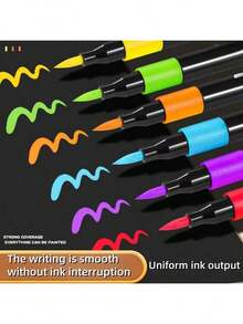80支/60支/48支/36支/24支/12支黑色丙烯马克笔套装，适用于绘画纸，无需浸泡，艺术收藏，DIY涂鸦笔，彩色水彩马克笔套装，防水大容量彩色笔，精致学生礼物，完美礼品，马克笔，返校季，学习用品 - 彩色 - 查看 2