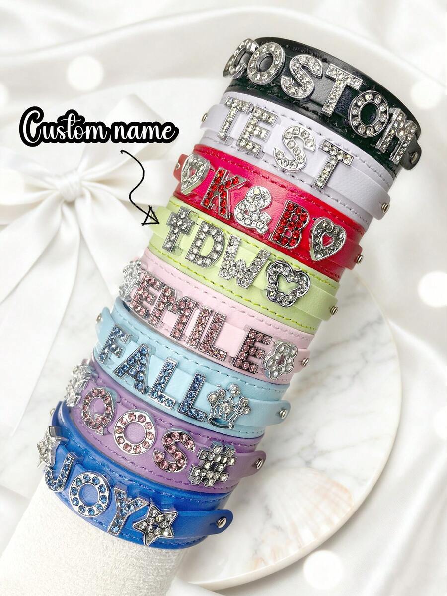 1pc Customized Rhinestone Letter Bracelet, Personalized Leather Bracelet, Customizable Name Bracelet, Suitable For Women's Daily Wear, Ideal Gift For Valentine's Day, Mother's Day, Anniversary, Birthday, Wedding, Fashion, Colorful, Minimalist, Personalized, Unique, The Perfect Gift For Her/Him, Christmas Gift - Multicolor - View 1