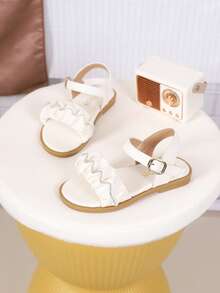 Dép xăng đan thời trang ngoài trời cho trẻ em, giày bệt mũi vuông mùa hè, dép buộc dây, giày mới cho bé gái, dép đi biển thời trang - Màu be - Xem 4