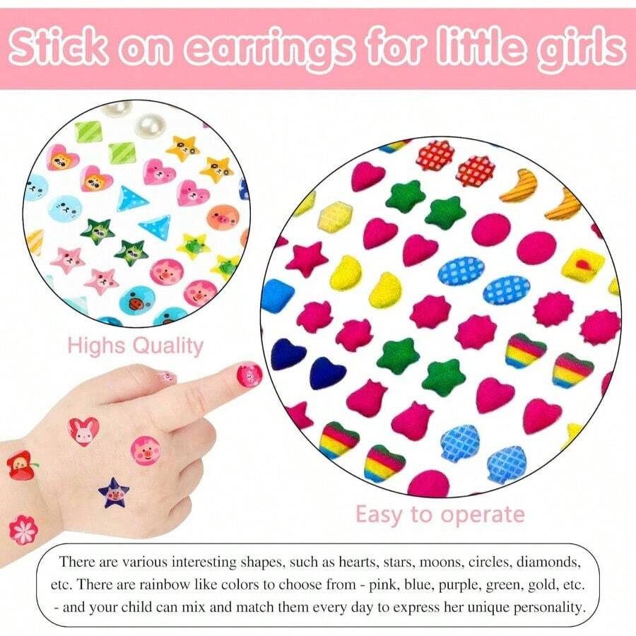 460 aretes adhesivos para nias, 3D con gema de 2 - 4 - 6 - 8, calcomanas autoadhesivas de vidrio con purpurina para nios, nios, nios, manualidades y disfraces mltiples formas y colores - Varios Colores - Ver 1