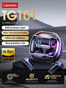 Lenovo True Wireless Earbuds,Optimized For Gaming,Low Latency, RGB Light,Long Battery Life, Hi-Fi Sound Quality,,2025 New Model TG101 - Black - View 1