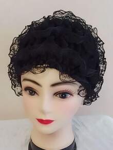 Lace Trim Head Wrap Bonnet Hair Bonnet Turban - Black - View 3