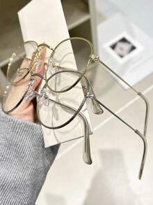 2pcs Men Clear Glasses For Reading Eye Protection Daily School Life Clohing Accessories - 2pcs Gold, Silver and White Flat Set - View 2