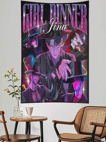 1pc  Girl Dinner  Sajaed Boys Vampire  Kpop Demoned Huntersed Tapestry Wall Hanging Hippie Mandala Cool Wall Tapestries, Aesthetic Tapestry For Bedroom Living Room Dorm Home Decor - trắng - Xem 2