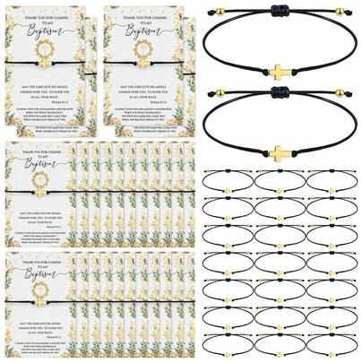 Recuerdos para invitados de bautizo, pulseras con cruz de bautizo, regalos de bautizo, primeras comuniones, recuerdos a granel de pulseras religiosas ajustables, tarjetas de agradecimiento para baby shower, souvenirs, suministros para fiesta de oración, relleno de bolsas de fiesta