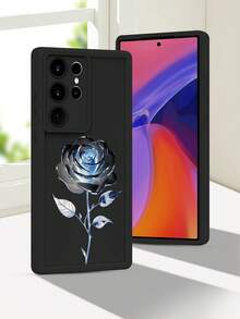 1 Piece Phone Case With A Metallic Rose Design In Shades Of Blue On A Black Background, A Modern And Elegant Style Ideal For Art Lovers And Special Occasions, Soft TPU, Full Impact And Anti-Slip Protection, Compatible With IPhone 17 ProMax/16/15/14/13/12/11/Plus/Pro/ProMax, Compatible With Galaxy A34/A35/A54/A55, Galaxy S20/S21/S22/S23/S24/S25 Ultra/Plus, Compatible With Galaxy//Honor// - 黑色 - 查看 6