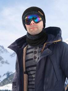 3件套冬季针织帽、围巾和手套套装，保暖围巾，触屏手套，保暖内衬，无檐帽，户外滑雪套装 - 彩色 - 查看 4