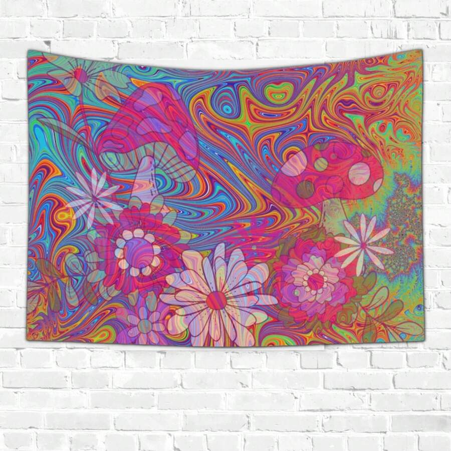 Tapestry, Mushroom Tapestry, Funny Tapestry, Tapestry, Nature Wall Art, Tapestry Aesthetic, Bedroom Decor, Flower Lover - Multicolor - View 1