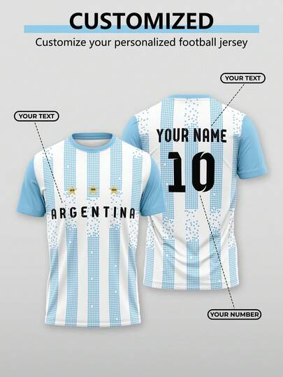 Customized Argentina Football Team Men's Short Sleeve Sports Shirt (Pink And Black Pattern Design) - Personalize With Name, Number, Team Name And Logo (Front/Back) - Suitable For Football Training, Match And Team Sports
