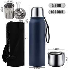 SSGP Termo de Acero Inoxidable 1000ML,Termo para Agua con Infusor de Té,Botella de Agua,Cierre Hermético,Sin BPA,Manténgase caliente y frío(24 horas),con manga de botella,A prueba de derrames - Azul oscuro - Ver 2