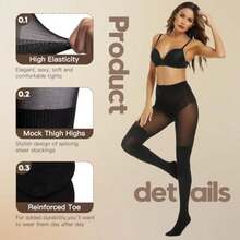 MANZI Faux Thigh High Opaque Tights Goth Mock Over Knee Stockings High Waist Warm Fake Sheer Pantyhose For Women(One Size Black) - 彩色 - 查看 5
